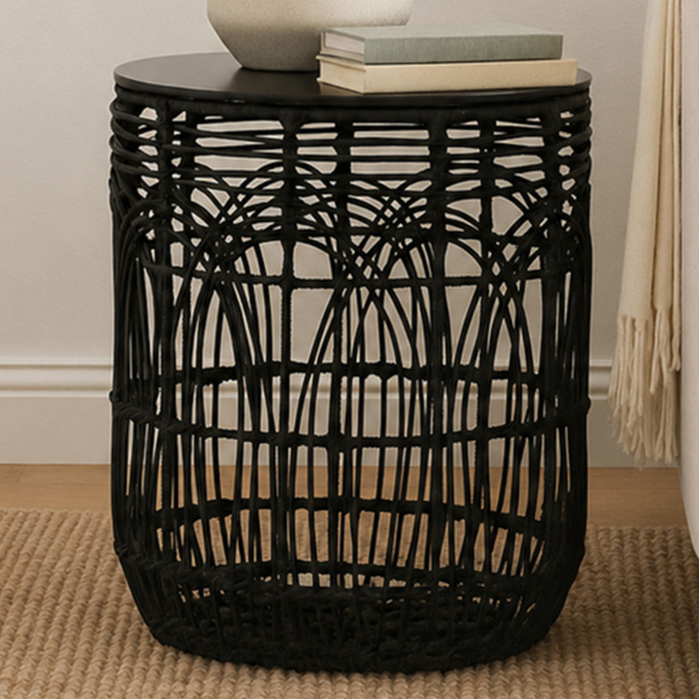 Premier Housewares Arles Black Rattan Round Side Table - image 1