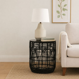 Premier Housewares Arles Black Rattan Round Side Table - thumbnail 4