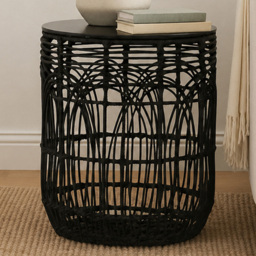 Premier Housewares Arles Black Rattan Round Side Table - thumbnail 1