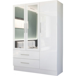 M N Furniture Glossera 3 Door 2 Drawer White High Gloss Mirrored Wardrobe 116cm - thumbnail 2