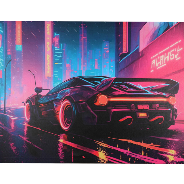 Pink Neon City Sports Car 60 x 80cm Wall Art - image 1