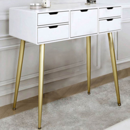 CARME Home Gabriella White and Gold 5 Drawer Dressing Table - thumbnail 1