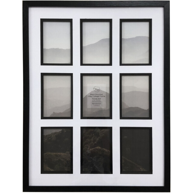 The Port. Co Gallery Inlay Black 9 Aperture Mounted Collage Photo Frame 63 x 48cm