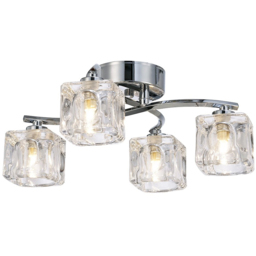 Happy Homewares Polished Chrome 4 Bulb Ceiling Light Fitting with Square Clear Ice Cube Shades