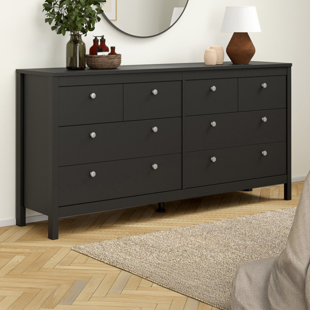 Florence Madrid 8 Drawer Matt Black Double Dresser - image 1