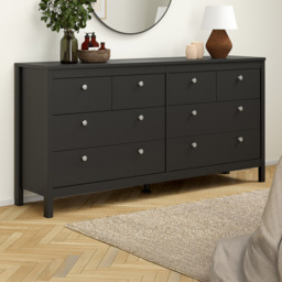 Florence Madrid 8 Drawer Matt Black Double Dresser - thumbnail 1