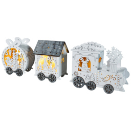 Xmas Haus White Light Up LED Wood Train