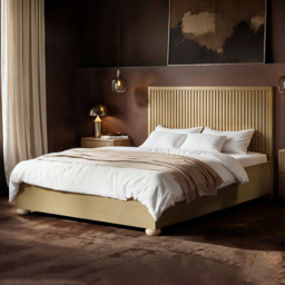 Solace+Co Theo Double Light Wood Ribbed Lift-Up Ottoman Bed