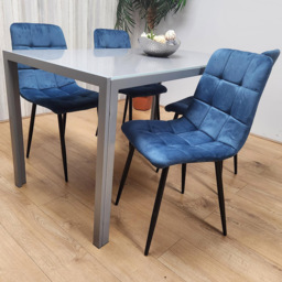Kosy Koala 4 Seater Glass and Velvet Dining Set Grey and Blue