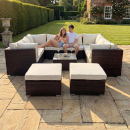Artemis Home Oliena 8 Seater Brown Rattan Small U-Shaped Modular Garden Furniture Set - thumbnail 2