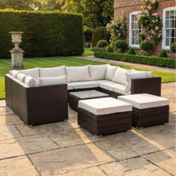 Artemis Home Oliena 8 Seater Brown Rattan Small U-Shaped Modular Garden Furniture Set - thumbnail 1