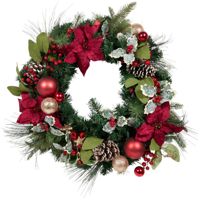 Traditional Christmas Bauble Poinsettia Wreath - image 1