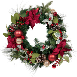 Traditional Christmas Bauble Poinsettia Wreath - thumbnail 1