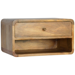 Artisan Furniture Oak Single Drawer Single Shelf Mango Wood Curved Floating Bedside Table - thumbnail 3