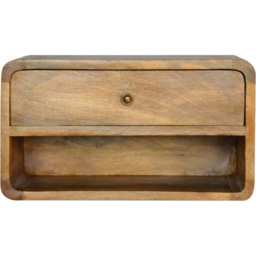 Artisan Furniture Oak Single Drawer Single Shelf Mango Wood Curved Floating Bedside Table - thumbnail 2