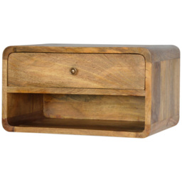 Artisan Furniture Oak Single Drawer Single Shelf Mango Wood Curved Floating Bedside Table - thumbnail 4