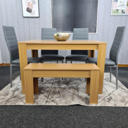 Kosy Koala 6 Seater Faux Leather Dining Bench Set Oak Effect and Grey