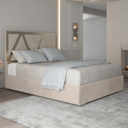 Alison Silver Small Double Velvet Upholstered Metal Bed Frame with Panelled Headboard - thumbnail 1
