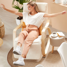 tectake Onda Beige Rocking Chair with Adjustable Footrest