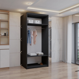 Sliding Wardrobes 4U Chicago Black 2 Door Mirror Wardrobe with Adjustable Shelves and Hanging Rails - thumbnail 2