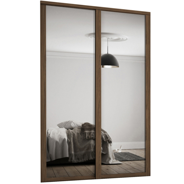 Spacepro Shaker 2 Door Walnut Frame Mirror Sliding Wardrobe Kit 1145mm - image 1