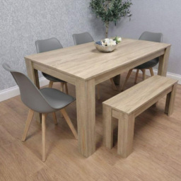 Kosy Koala 6 Seater Plastic Dining Bench Set Oak Effect and Grey
