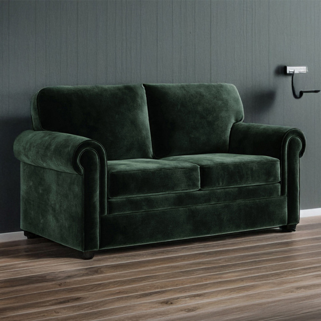 Jay-Be Heritage 2 Seater Luxe Velvet Bottle Green Sofa Bed with e-Pocket Mattress - image 1