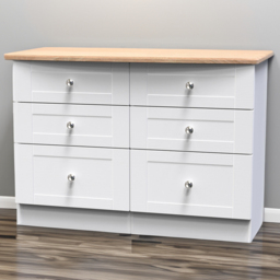 Crowndale Sussex 6 Drawer White Ash and Bardolino Oak Chest of Drawers Ready Assembled