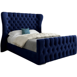 Parma Single Blue Soft Velvet Upholstered Bed Frame with Curved Winged Headboard - thumbnail 2