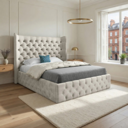 Florence Silver Double Velvet Upholstered Bed Frame with Wide Winged Chesterfield Headboard - thumbnail 4