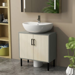 Kleankin 2 Door Wood Effect Under Sink Cabinet - thumbnail 3