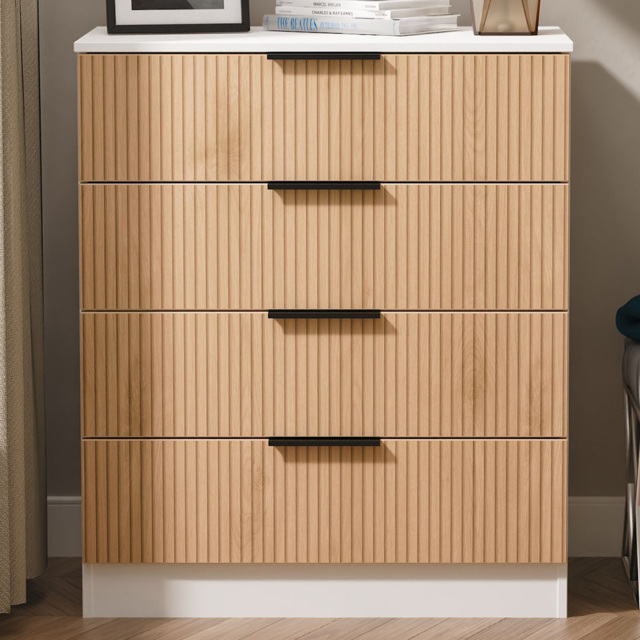 Crowndale Java Slatted Effect White 4 Drawer Chest of Drawers Ready Assembled - image 1