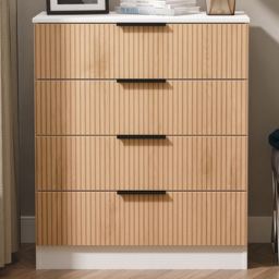 Crowndale Java Slatted Effect White 4 Drawer Chest of Drawers Ready Assembled - thumbnail 1
