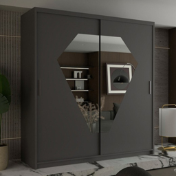 Sliding Wardrobes 4U Diamond Grey 2 Door Mirrored Wardrobe - thumbnail 1