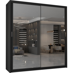 M N Furniture Modern Gala 2 Door Black Mirrored Sliding Wardrobe 203cm - thumbnail 2
