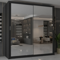 M N Furniture Modern Gala 2 Door Black Mirrored Sliding Wardrobe 203cm - thumbnail 1