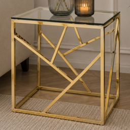 Premier Housewares Allure Champagne Gold Geometric Glass Top End Table - thumbnail 1