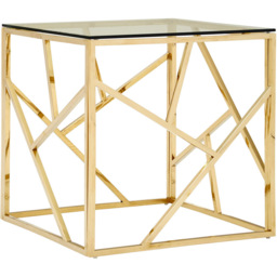 Premier Housewares Allure Champagne Gold Geometric Glass Top End Table - thumbnail 2