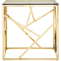 Premier Housewares Allure Champagne Gold Geometric Glass Top End Table - thumbnail 3
