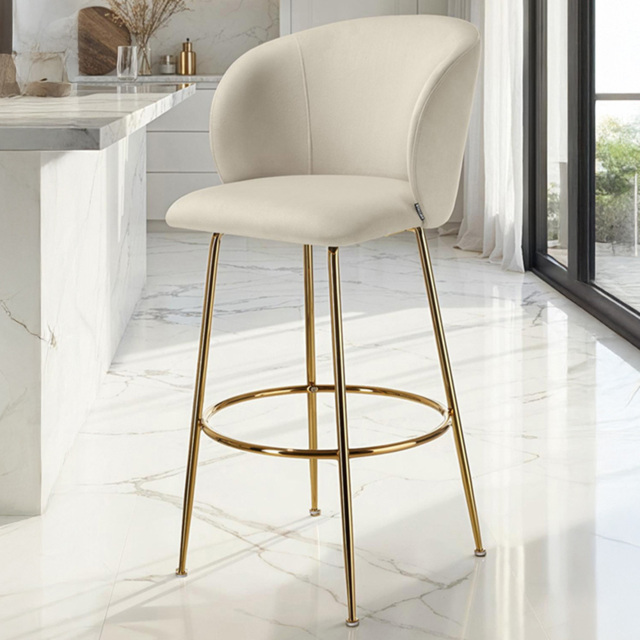 tectake Luana Set of 2 Cream and Gold Velvet Look Padded Bar Stools - image 1