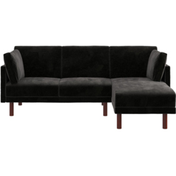 Dorel Clair 3 Seater Black Velvet Sprung Seat Sectional Sofa Bed - thumbnail 3