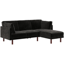 Dorel Clair 3 Seater Black Velvet Sprung Seat Sectional Sofa Bed - thumbnail 2