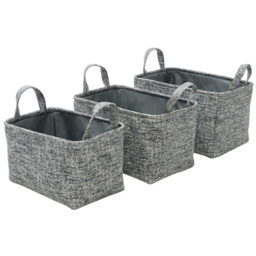 JVL Urban Set of 3 Rectangular Paper Storage Basket with Handles 3 Pack - thumbnail 3