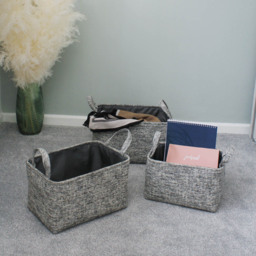 JVL Urban Set of 3 Rectangular Paper Storage Basket with Handles 3 Pack - thumbnail 2