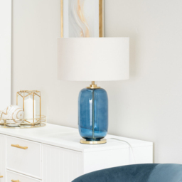 ValueLights Leigh Reni White Shade Navy Blue Glass LED Table Lamp - thumbnail 3