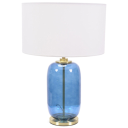 ValueLights Leigh Reni White Shade Navy Blue Glass LED Table Lamp - thumbnail 1