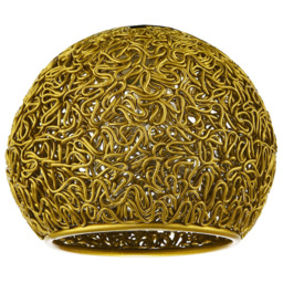Happy Homewares Shiny Gold Twisted Wire Mesh Metal Round Industrial Style Lamp Shade