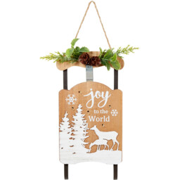 Scandi Wooden LED Hanging Sleigh Plaque Christmas Decoration - thumbnail 1
