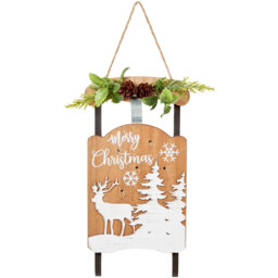 Scandi Wooden LED Hanging Sleigh Plaque Christmas Decoration - thumbnail 2