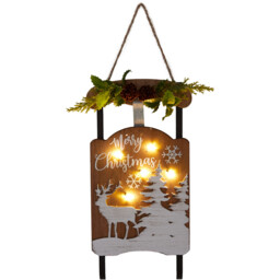 Scandi Wooden LED Hanging Sleigh Plaque Christmas Decoration - thumbnail 3